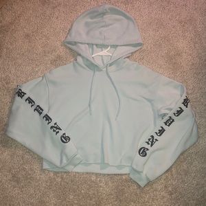 Baby blue long sleeve crop top pull over hoodie